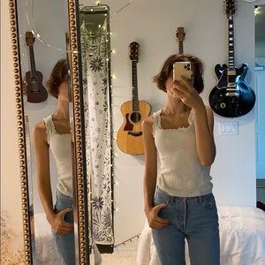 Ribbed White, Scoop Neck, Lettuce Edge, Tank Top